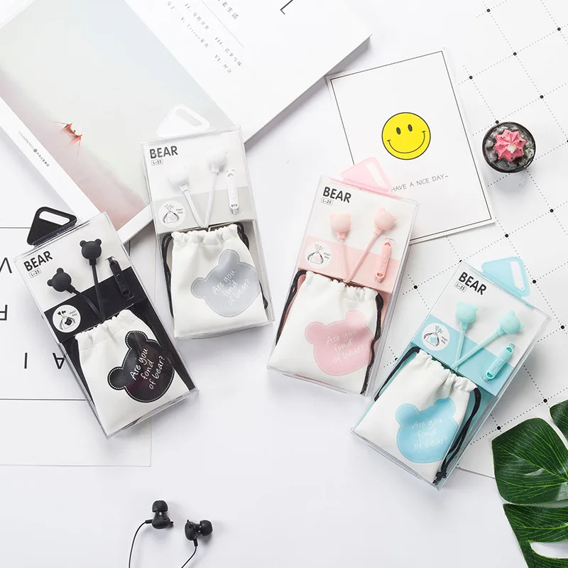 CHICLITS Cute Wired Earphones Fashion Bear Head Cartoon Music Universal