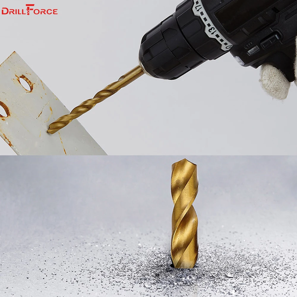 19 шт. сверла DRILLFORCE из быстрорежущей стали M2 с титановым покрытием для металла
