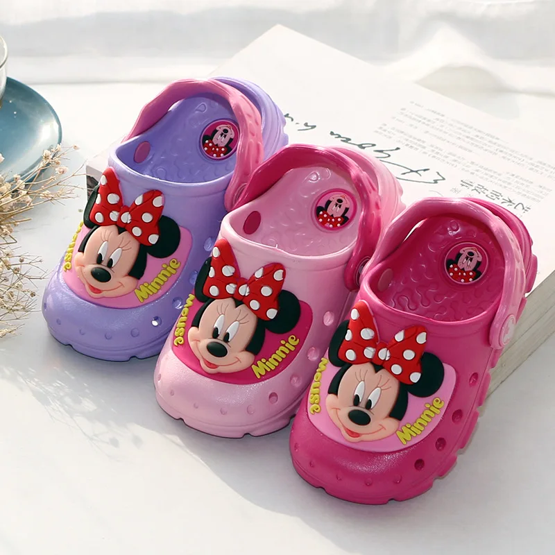 Disney LED flash enfants cool pantoufles dessin animé filles sandales été antidérapant salle de bain plage Minnie trou chaussures taille 24-35