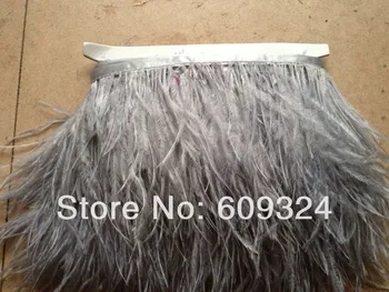 

Free Shipping-1 Ply Sliver Grey ostrich feather trimming fringe on Satin Header 5- 6inch in width for Dress