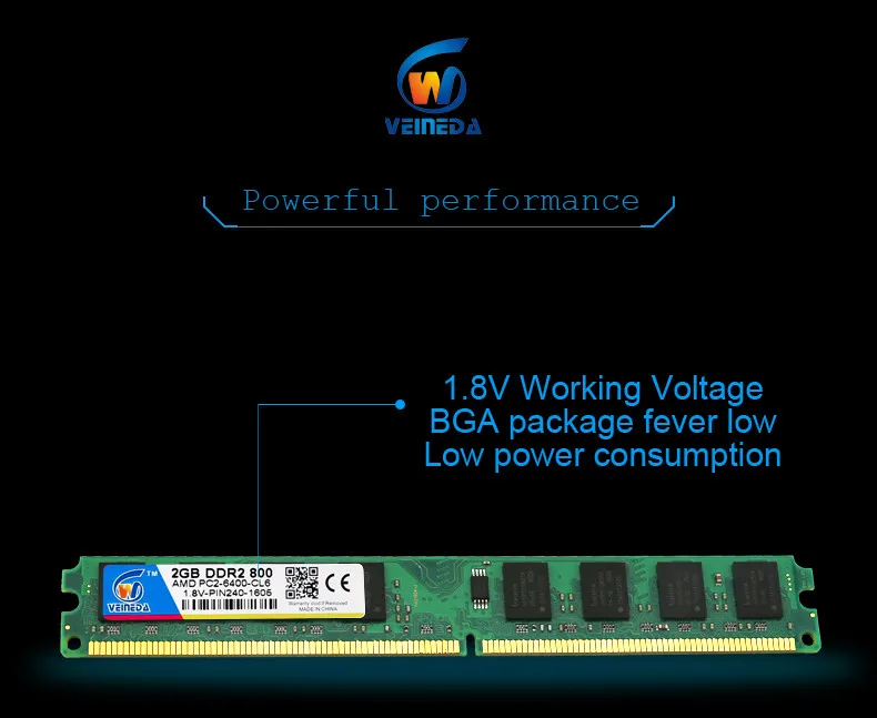 VEINEDA оперативная память ddr2 2 ГБ 800 МГц ram PC2 6400 для Intel и AMD Материнская плата совместима с 667, 533