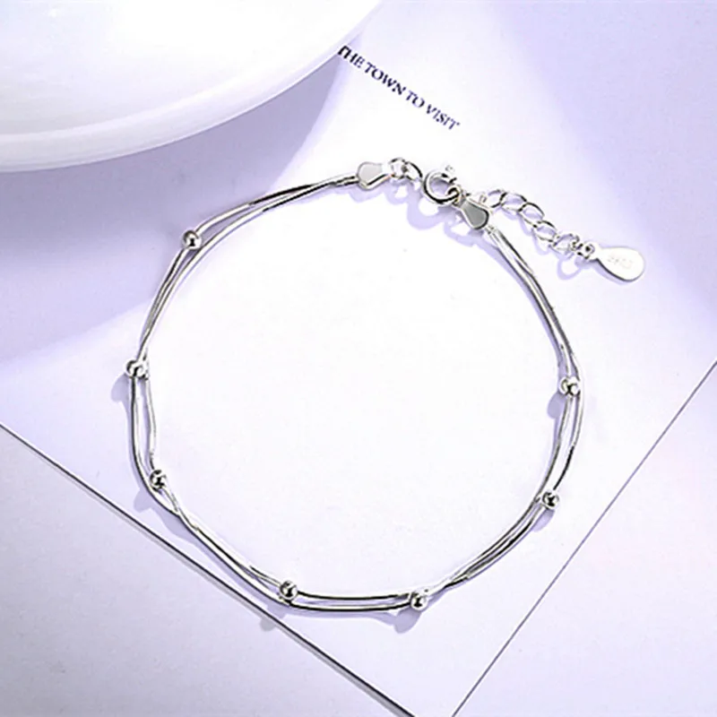 Bijoux дизайнер серебряные бусины 925 пробы браслеты для женщин Мода для девушек S925 браслет-цепочка