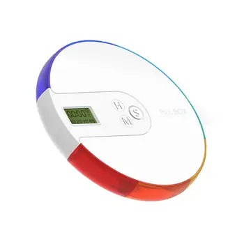 

LCD Portable Pills Reminder Snooze Alarm Pills Box Organizer Storage 7 Grid Function timer Round Portable MT107