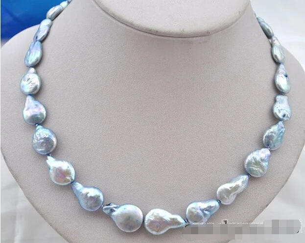 

FREE shipping>>>>17" 20mm baroque Blue freshwater pearl necklace 6.07
