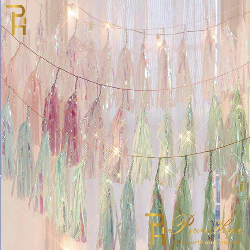 

Wedding Decoration Iridescent Tassel Garland Paper Banner For Mermaid Baptism Birthday Baby Shower Decorations Unicorn Party