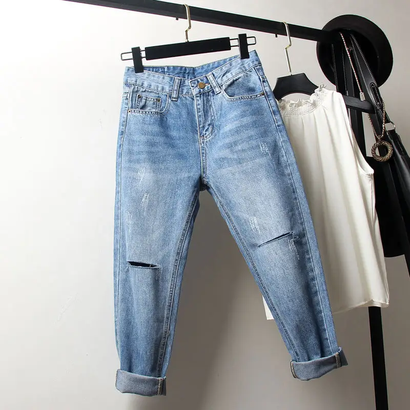 Vintage Boyfriend Jeans For Women High Waist Loose Ripped Jeans Femme Denim Harem Pants Streetwear Plus Size Mom Jeans 4XL Q1413
