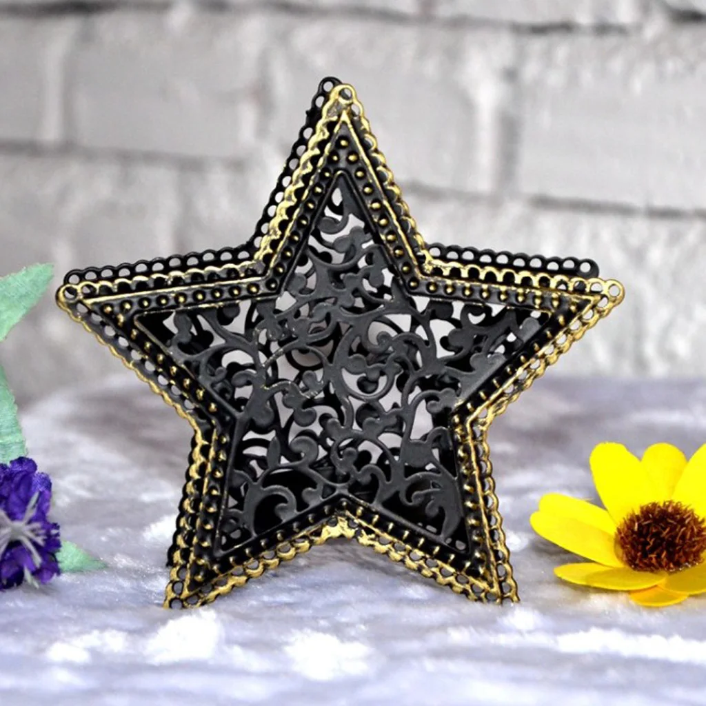 6Pcs 3D Hollow Iron Star Moroccan Mood Tea Light Candlestick Candle Holder Home Shop Bar Cafe Party Garden Lantern