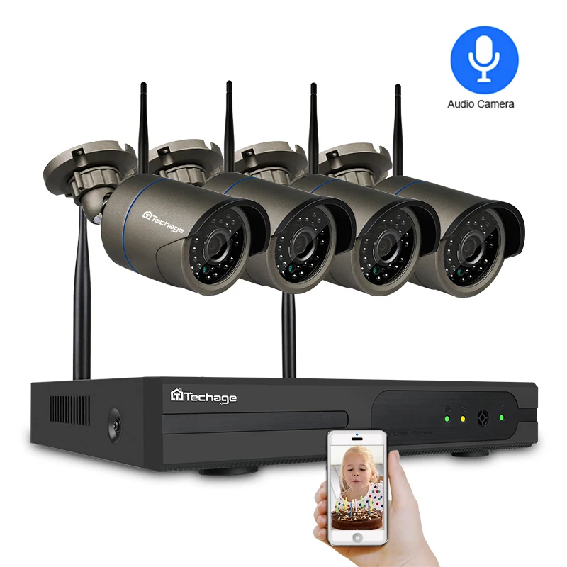 

Techage 4CH CCTV System Wireless 1080P HD NVR 4PCS 2.0MP IR Outdoor Waterproof P2P Wifi Security Camera System Surveillance Kit