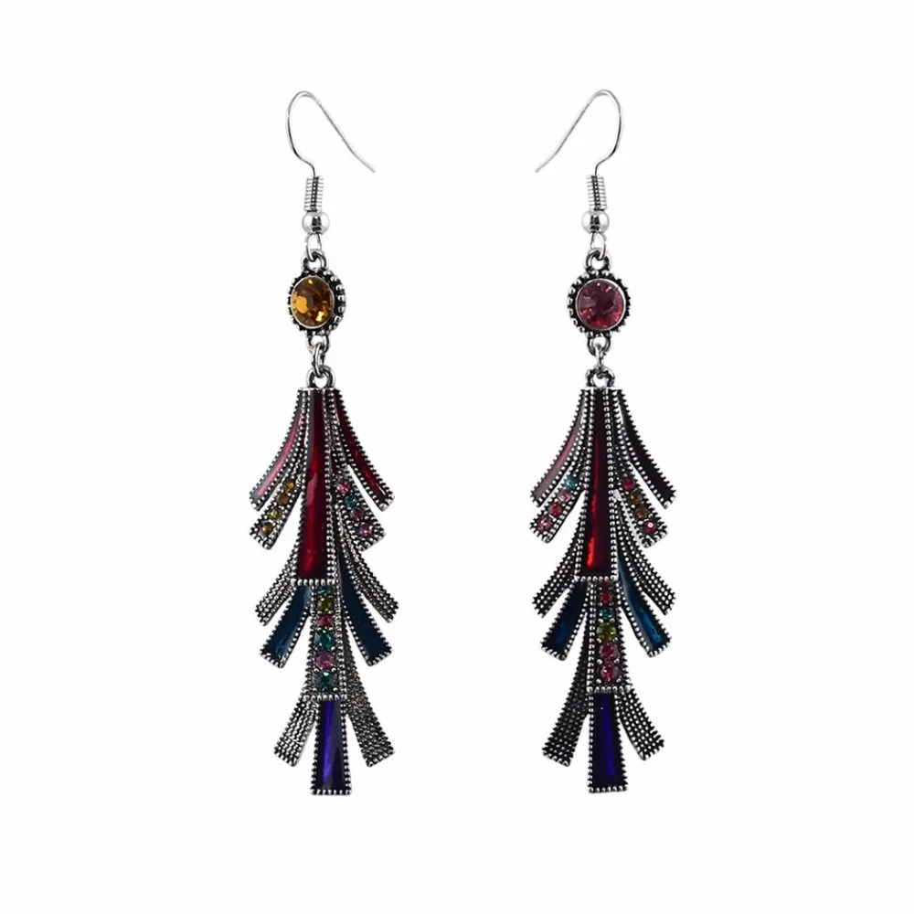 

Turkish Vintage Silver Metal Stone Black Red Crystal Statement Earrings for Women Bridal Long Party Earrings orecchini boemia