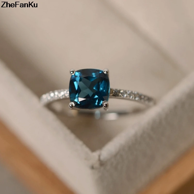 Мода Марка Desgin кольца CZ большой площади небесно-кольца с синим камнем для Для женщин Свадебные украшения Обручение подарок кольца