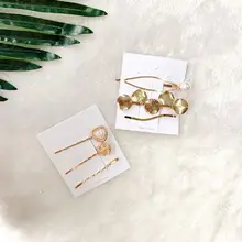 3 шт./компл. модная металлическая жемчужная заколка Цветок Любовь шпильки с сердечками лист заколка золотой цвет для женщин Девушка аксессуары для волос Прямая поставка