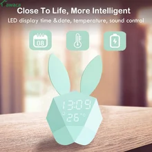 Cute Rabbit LED Digital Clock Alarm Clock kids mechanical Sound Sensitive Night Light Thermometer Rechargeable Table Wall Clocks