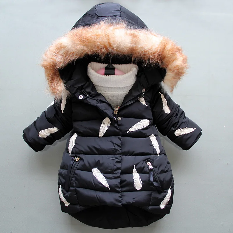 Bibicola зима детские пальто для девочек Куртки модный стиль для маленьких девочек теплый толстый Парки Повседневная хлопковая зимний костюм - Цвет: Черный