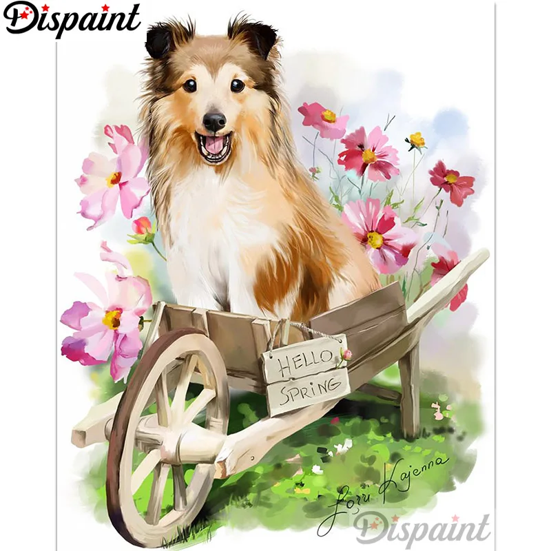 

Dispaint Full Square/Round Drill 5D DIY Diamond Painting "Animal dog flower" 3D Embroidery Cross Stitch Home Decor Gift A12256