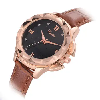 

Round Starry Rhinestone Dial Faux Leather Band Women Analog Quartz Wrist Watch wrist Bracelet Fashion 2018