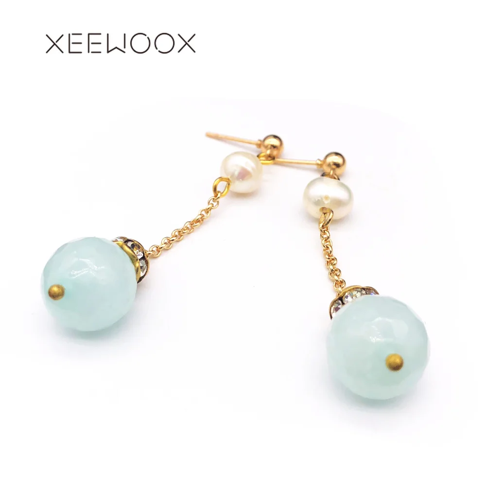 XEEWOOX 2019 Women Natural Stone Beads Drop Earrings Delicate Gold Link Chain Long Dangle Jewelry for Party Gift | Украшения и