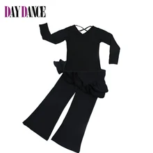 Детей Девушки Дети Назад V-образным Вырезом Площади и Латинский Танец Юбка Брюки Латинской Практика Костюм