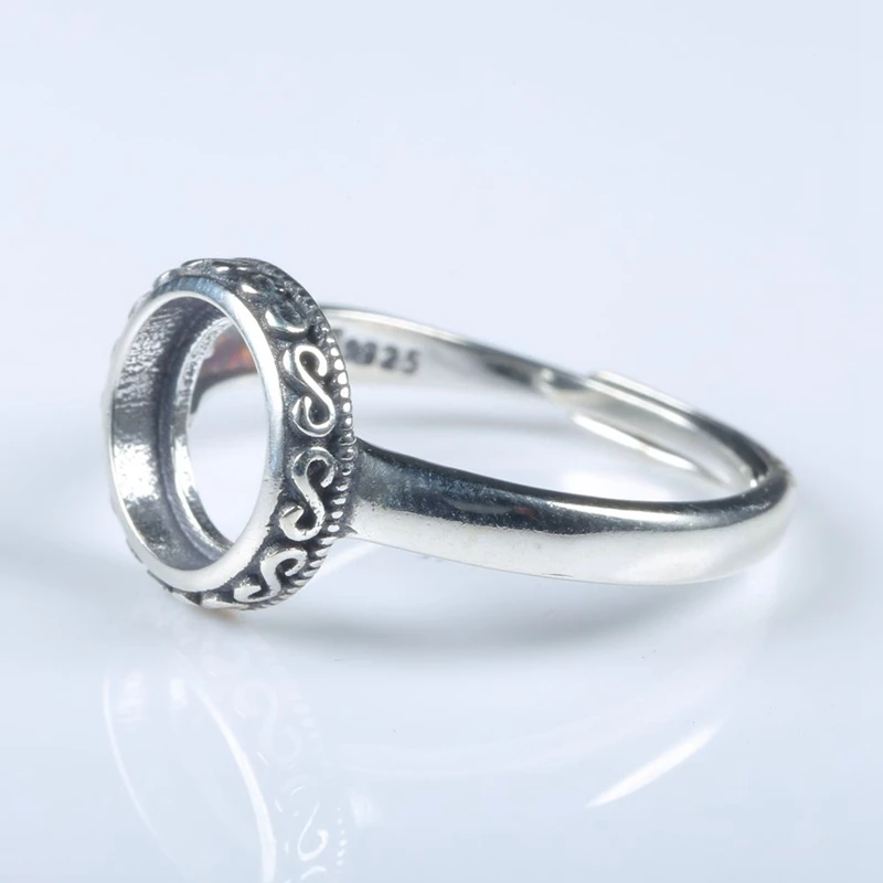 

Art Nouveau Sterling Silver 925 Engagement Wedding Ring Vintage Retro Women Jewelry 8x8mm Round Cabochon Semi Mount Adjustable