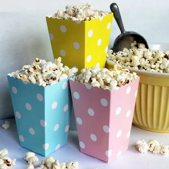 48pcs Mini Polka Dot Popcorn Boxes Baby Blue Yellow Baby Pink