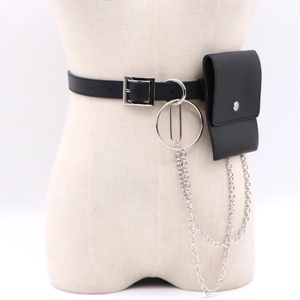 

Women Storage Portable Durable Chain Embellish Fashion Money PU Leather Keys Multifunction Waist Bag Mini Detachable Belt