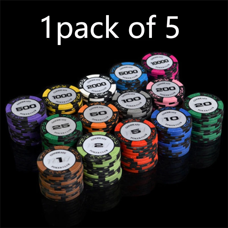 5/pakket Spel Chip Coin Texas Holdem Chipset Casino Poker Kleur Bingo Game Tag Entertainment