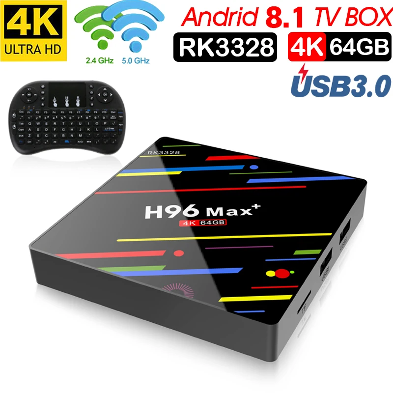 ТВ приставка H96 MAX Plus Android 8 1 смарт Rockchip RK3328 4 ГБ 32 64 Гб USB3.0 H.265 k Netflix PK x96max