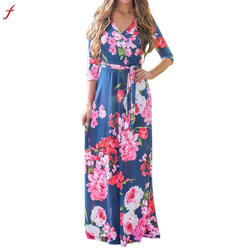 FEITONG floral print summer half sleeve dress women 2018 dress women ...