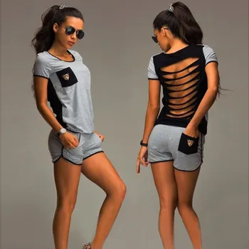 

Summer style Fashion Women Printed Hollow back t shirt +short Pant Suit Set Suit Hollow Out Women's Hoodie Tracksuits coveralls