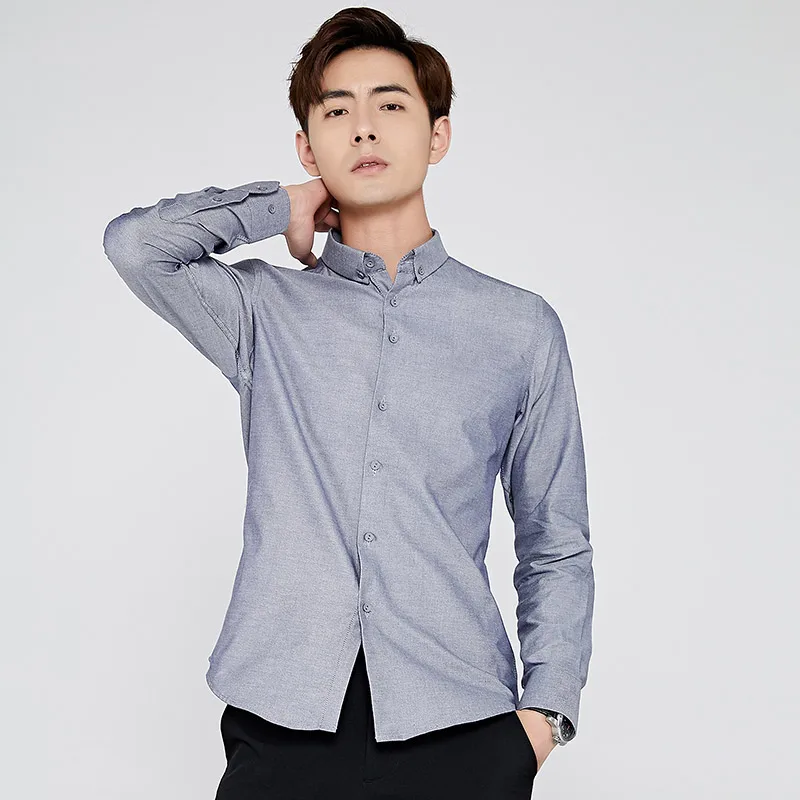 

New Casual Men Shirt Long Sleeve 100% Cotton Oxford Shirt Men Business Mens Dress Shirts Male Social Clothes Chemise Tops M-5XL