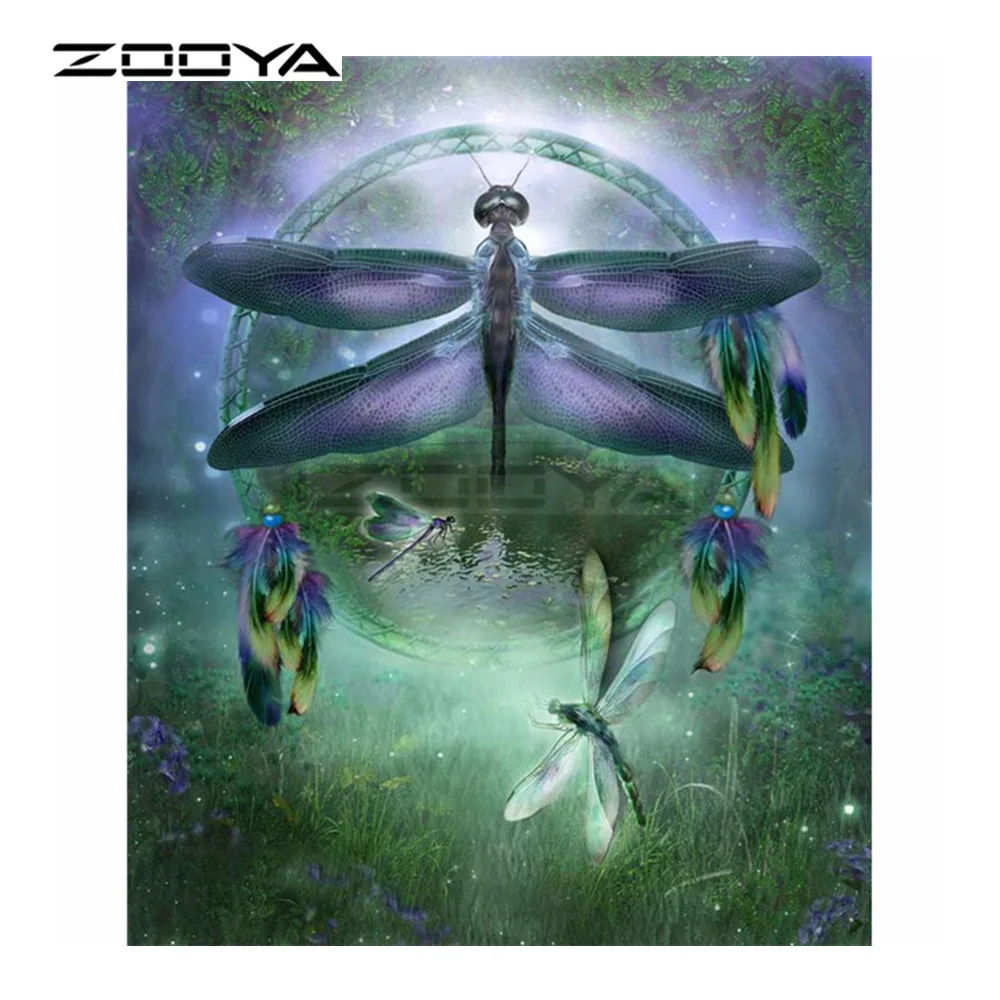 ZOOYA 5D DIY Алмазная вышивка животные Стрекоза и перья крестиком круглая дрель