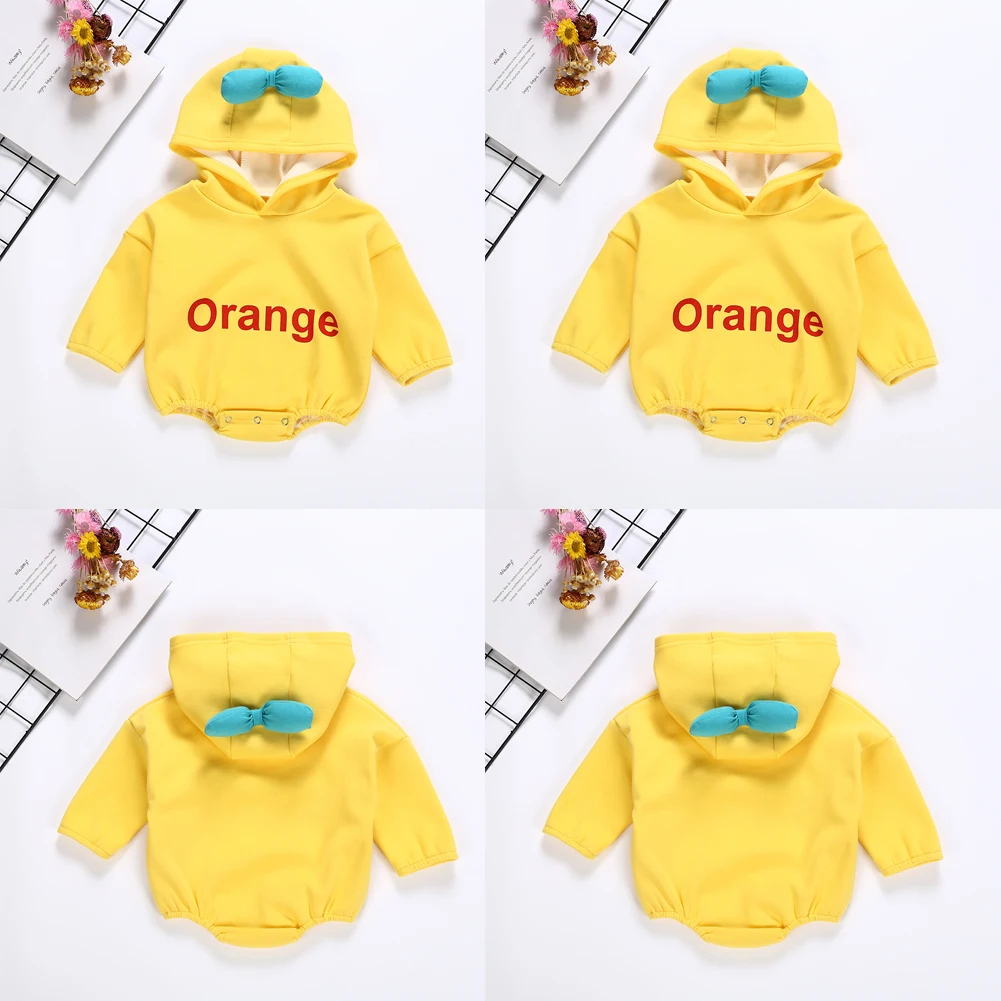 Cute Newborn Baby Boy Girl Hooded Long Sleeve Cartoon Jumpsuit Bodysuit Outfits Clothes Size 0-12M