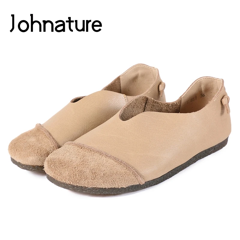 Johnature/Повседневная обувь из натуральной кожи на плоской подошве однотонные