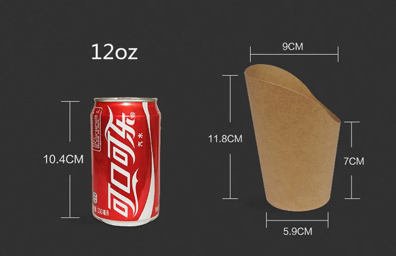 Коробка для картофеля фри, одноразовые стаканчики для картофеля, чипа, крафт-бумага, коническая резка, ресторан, посылка, снэк-бар, держатель для картофеля фри, 16 унций, 100 шт - Цвет: 12 ounce