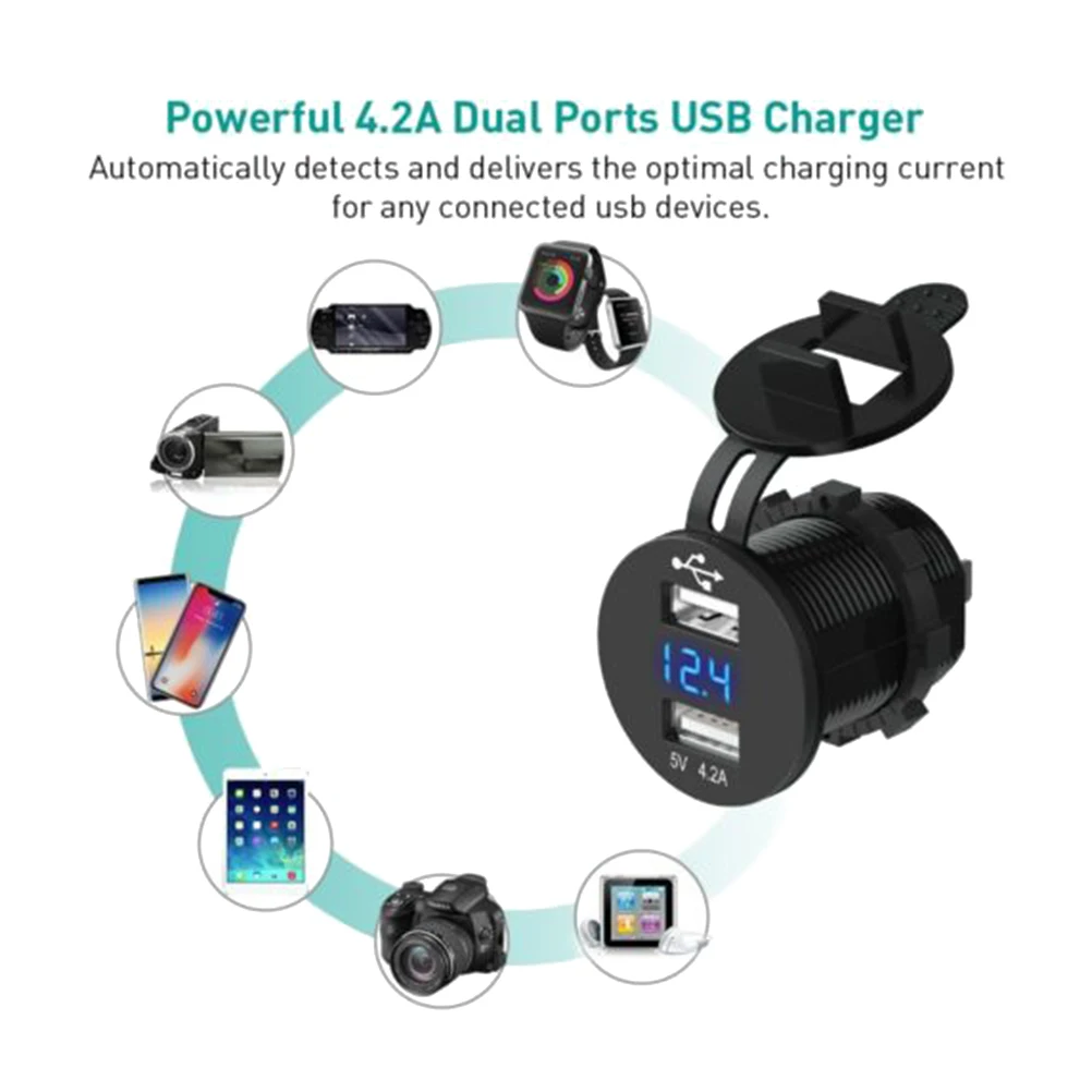 USB Автомобильное зарядное устройство разъем питания 5 V 2.1a/4.2A 12 В 24 светодио дный
