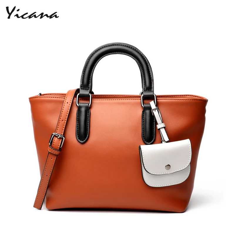 

Yicana 2018 new style 3 colors 100% Cow Leather women handbag popular shoulder bag Hot fashion totes