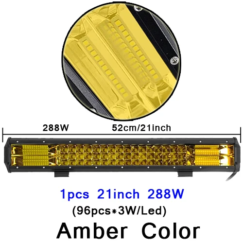 Янтарный Белый 1" 216 Вт 17" 252 Вт 2" дюймовый 288 Вт 23" 324 Вт 2" дюймов 360 Вт комбо Offroad светодиодный светильник бар для JEEP 12v 24v автомобилей 4X4 - Цвет: 288W amber