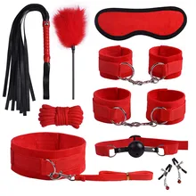 SM Game Suit Adult Handcuffs Ball Whip Kit Bondage Set Couple Sex Toys 10PCS G Spot Dildo Rabbit Vibrator tool