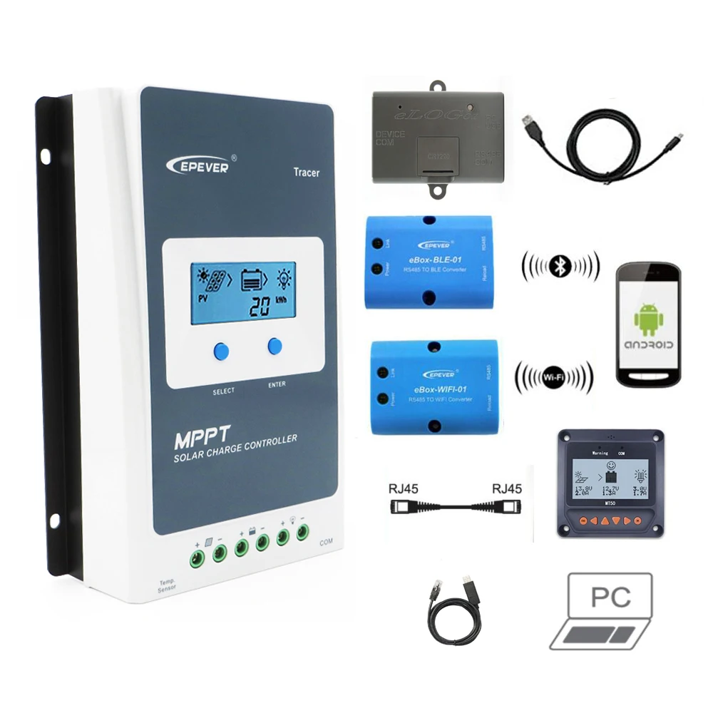 

20A Tracer2210AN MPPT Solar Charge Controller 2210A MT50 eBox-WIFI-01 eBox-BLE-01 Bluetooth eLog01 RTS300R47K3.81A pc