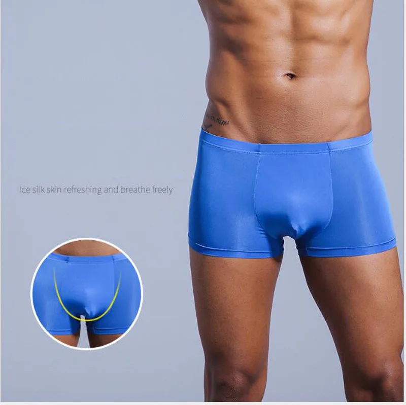 Very thin men\'s underwear nylon ice silk boxers double bagged high-interest high-stretch boxers