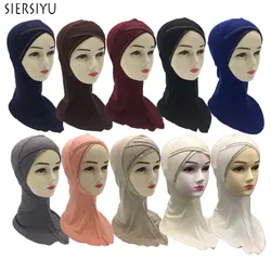 Мягкие мусульманская полное покрытие Внутренняя Для женщин хиджаб исламский шарф шеи дамская шляпа без полей головной убор кружевной с