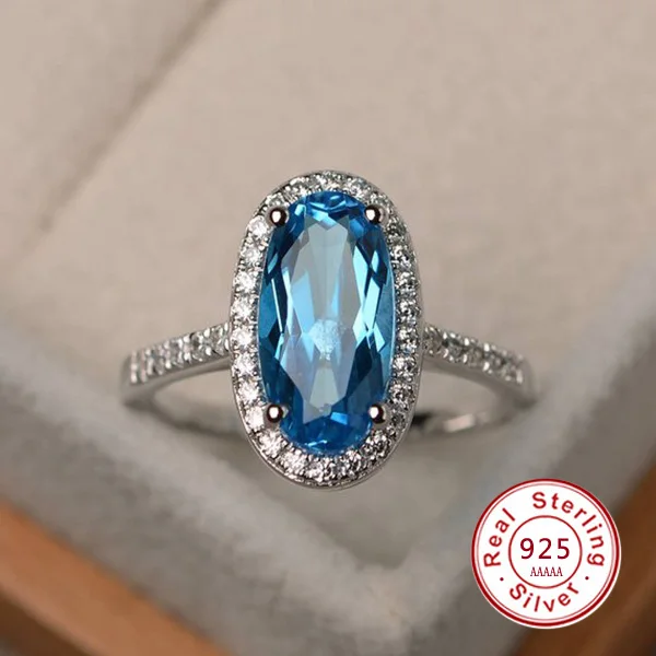 

Classical 925 sterling silver Ring Oval Classic light blue CZ Rings For Women Engagement Wedding Band Promotion Jewelry Gift For