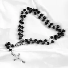 GENBOLI Beckham Pingente Cruz Preto Rosário Beads Colar Mens Beckham Pingente Cruz Preto Rosário Beads Colar Longo(China)
