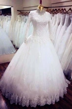 2016 Hijab Wedding Dress Long Sleeve White Islamic Wedding Gowns High Neck Beaded Lace Muslim Bridal Dress Ship by Aramex DHL