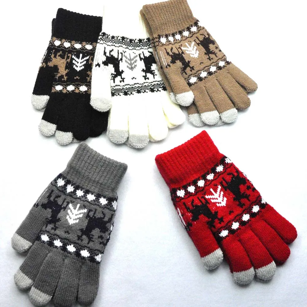 Для мужчин Для женщин Рождественские Зимние теплые вязаные wapiti Пинта Экран милые перчатки 10,8