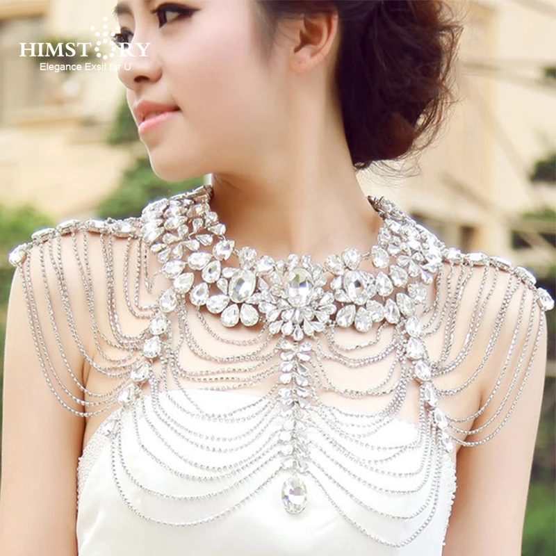 Himstory Luxury Long Rhinestone Necklace Chain Bridal Shoulder Necklace Chain Collar Crystal Chain Wedding Party Necklace Himstory Luxury Long Rhinestone Necklace Chain Bridal Shoulder Necklace Chain Collar Crystal Chain Wedding Party Necklace