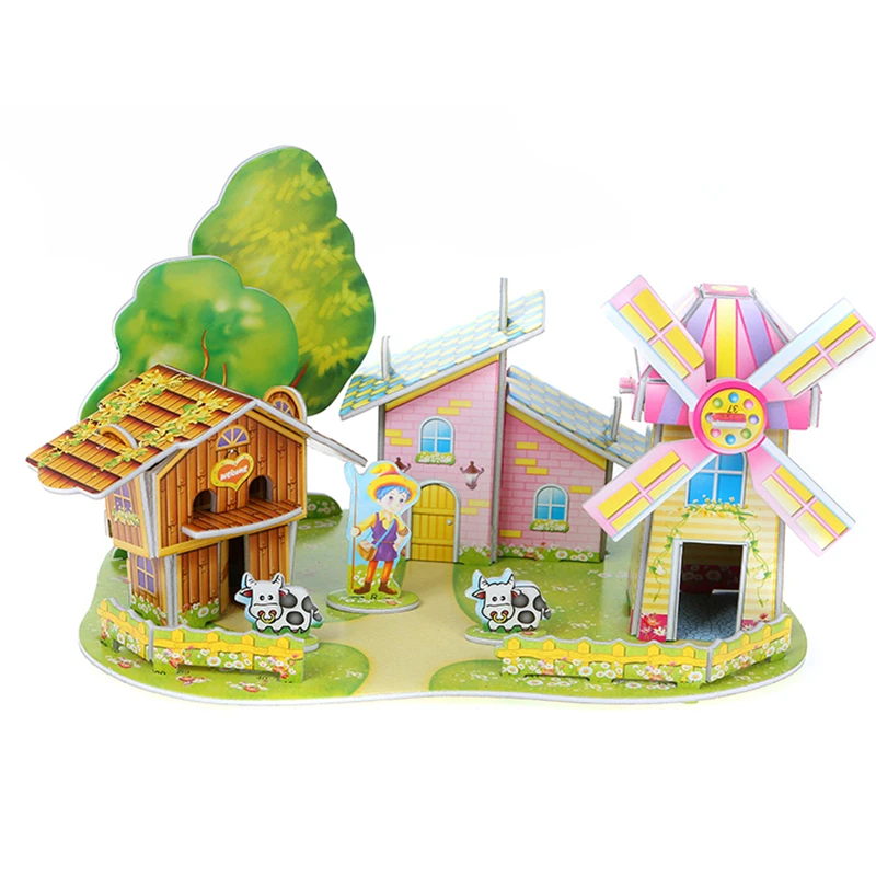 3D Puzzle bricolage jeux et Puzzles modèle bâtiment en mousse animaux moulin à vent ferme maison jouets pour enfants