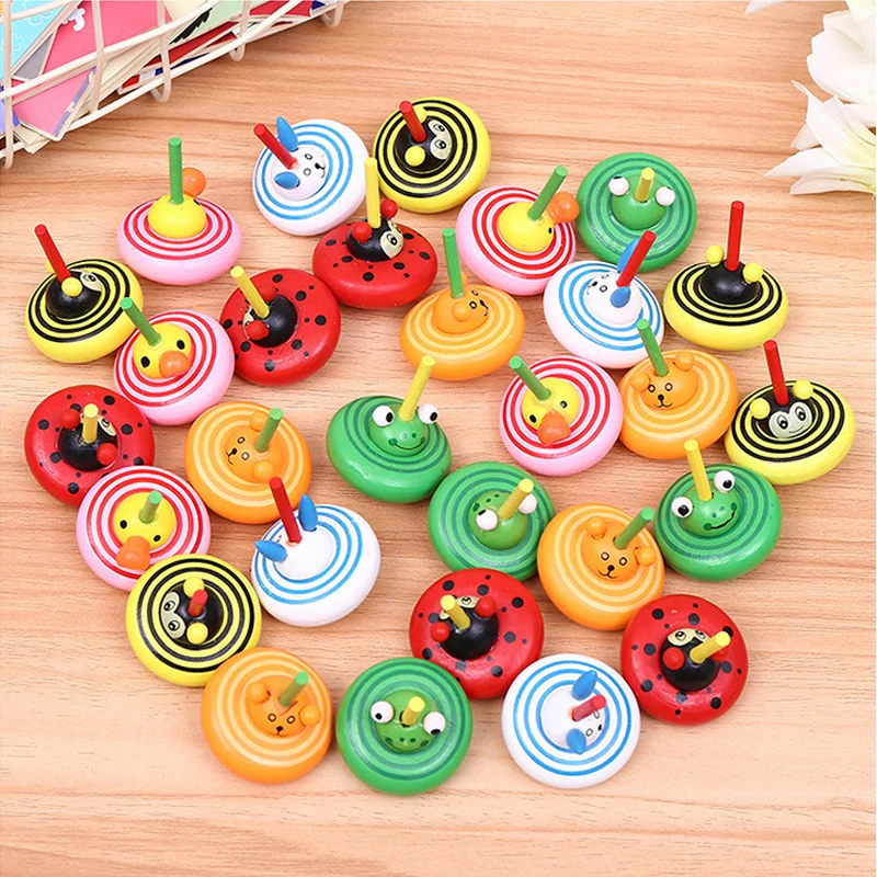 1Pc New Wooden Spinning Top Toys For Children Multicolor Cartoon