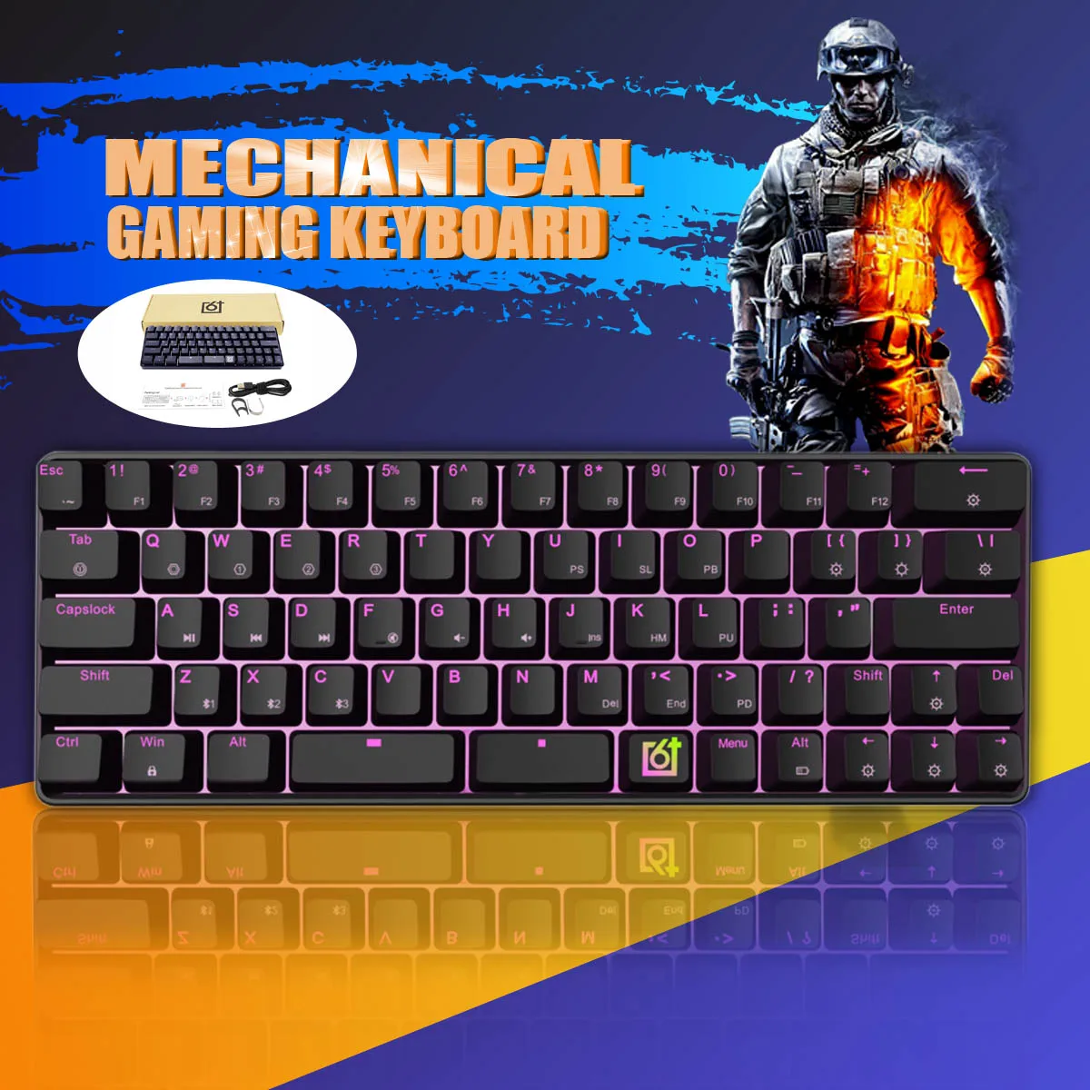 

Gateron Optical Switch GK66 bluetooth USB-C Dual Mode Split-Spacebar Hot-swappable RGB Mechanical Gaming Keyboard 60% Layout