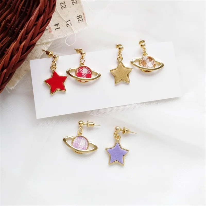

Korean Fashion star planet Asymmetric Earrings Temperament Sweet Colorful Stars Ear clips Women Summer Jewelry Ear Accessories