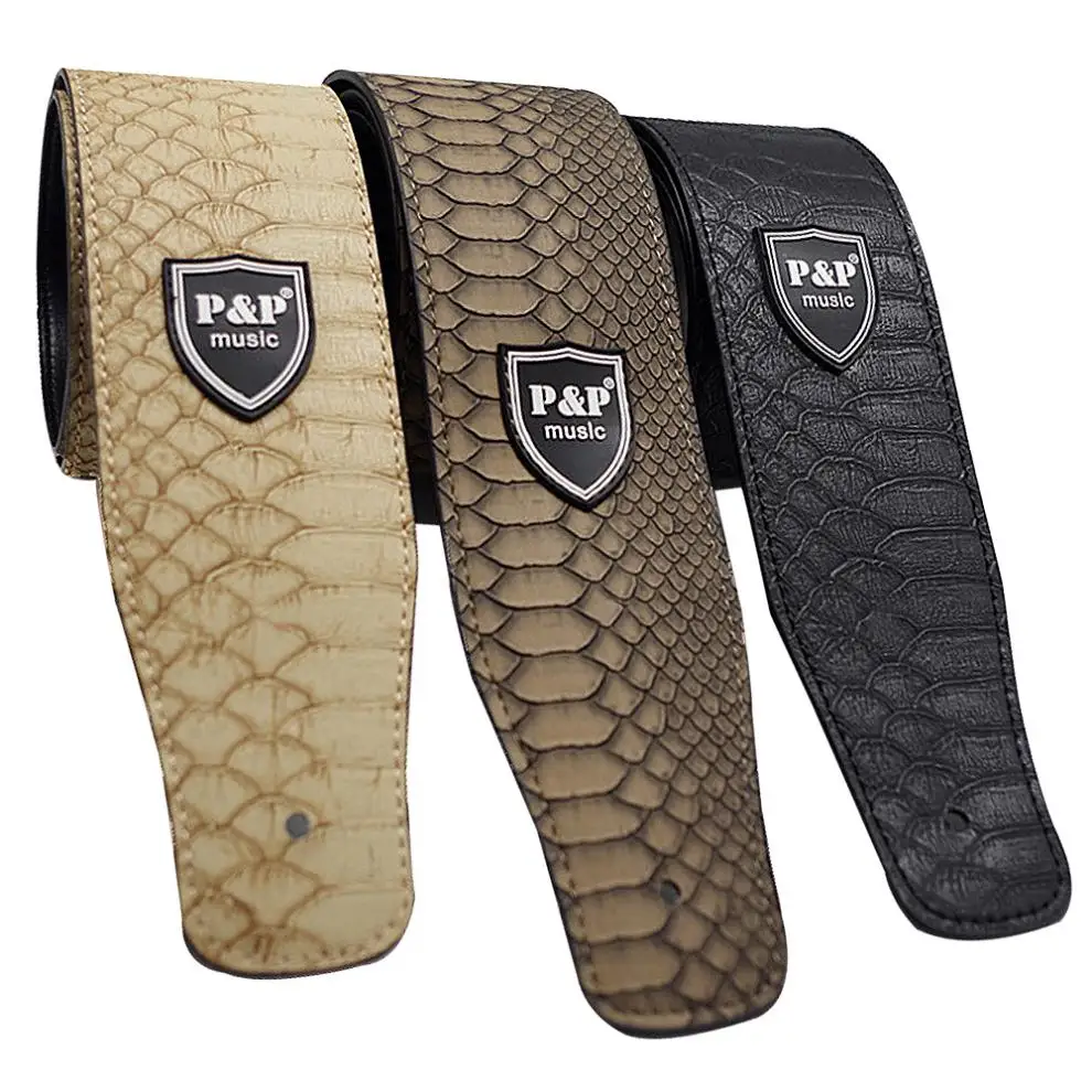 

3 Colors Optional Adjustable PU Leather Guitar Strap with Python Skin Pattern for Guitar Bass